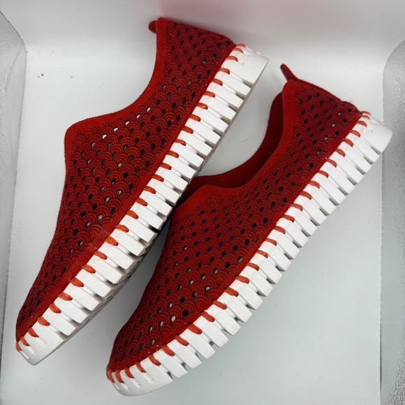 Ilse Jacobsen Tulip 139 Red Laser Cut Slip On Sneakers Womens Size 38 Minimalis - Picture 3 of 7